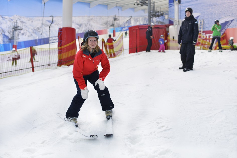 Zoe Learning to Ski Training slope - with nike ticks removed