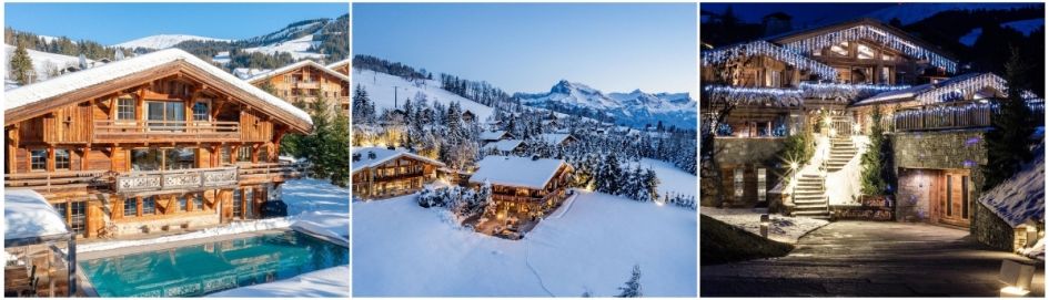 Trio of exteriors for luxury ski chalets in Megève that are perfect for a Christmas ski holiday!