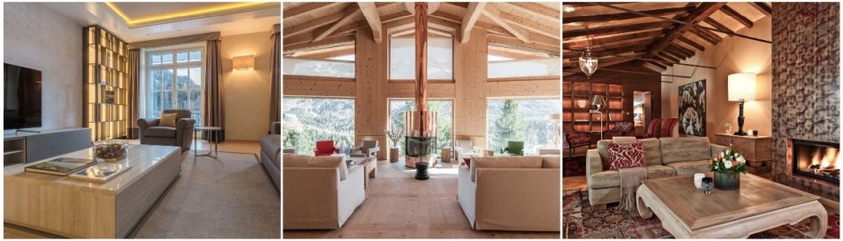 The interiors of these three luxury chalets in St Moritz pose inviting spaces for Christmas ski holidays, complete with modern designs and warming fireplaces.