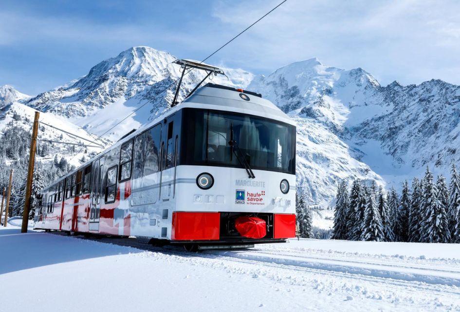 The Mont Blanc Tramway, stationary as it awaits up passengers in the winter.