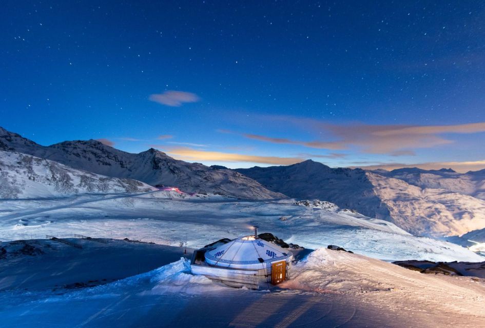 Low light mountains of Val Thorens in winter.