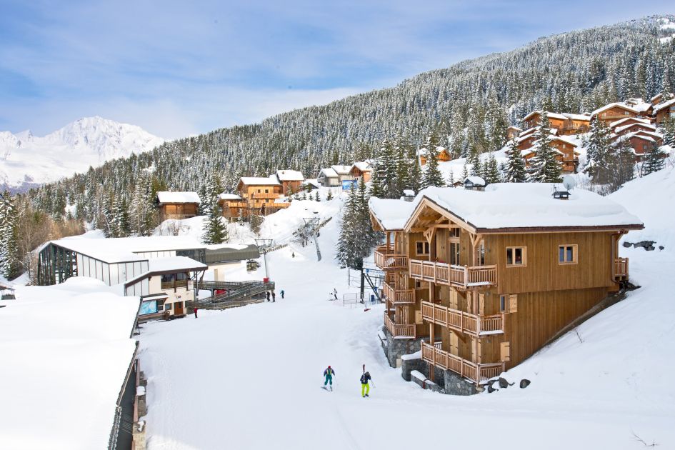 The external view of Chalet Becca with shows the proximity to the nearest ski lift and it's idyllic ski in ski out position 