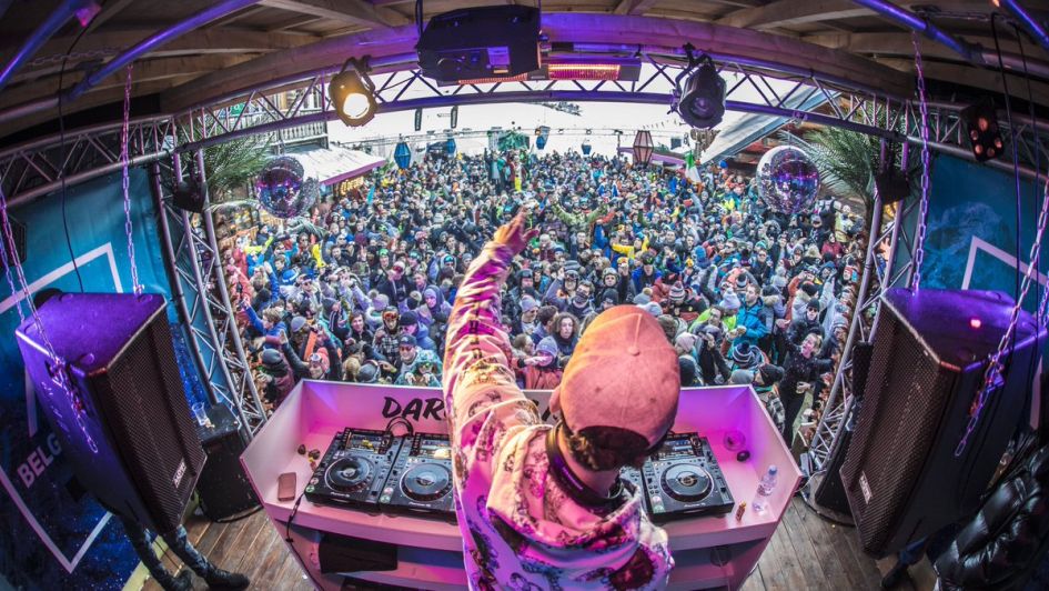 View from behind the decks of 360 Bar après ski in Val Thorens