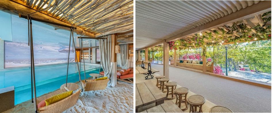 Indoor pool and white sand beach, along with a pétanque court are unique features at Chalet White Sand.