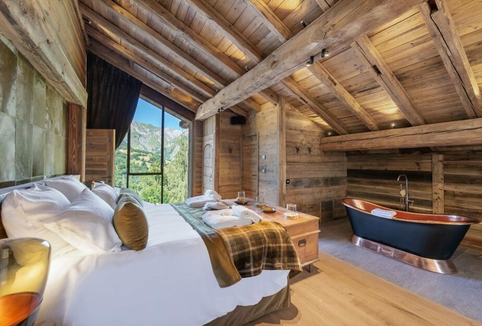 Inside the luxury master bedroom of Chalet Aloha in St Martin De Belleville.