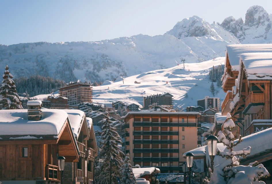 The buildings and slopes of Courchevel Village.