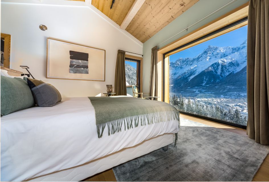 View of Mont Blanc from one of Le chalet Mont Blanc's luxury chalet bedrooms.