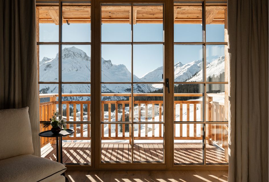 Views of the mountains in Lech from The Barn's master bedroom.