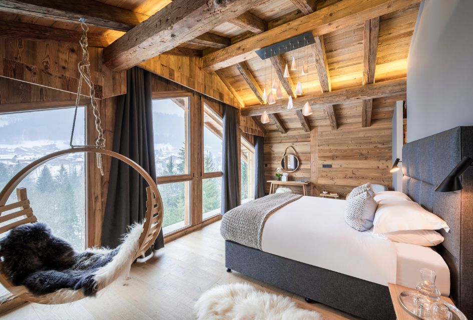 Inside the master bedroom of Chalet Sapphire in Morzine.